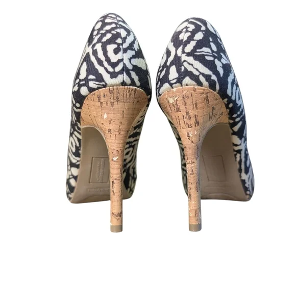 Christian Siriano Size 9 Stylish Black White Peep Open Toe Cork Heels Pattern - Picture 7 of 10